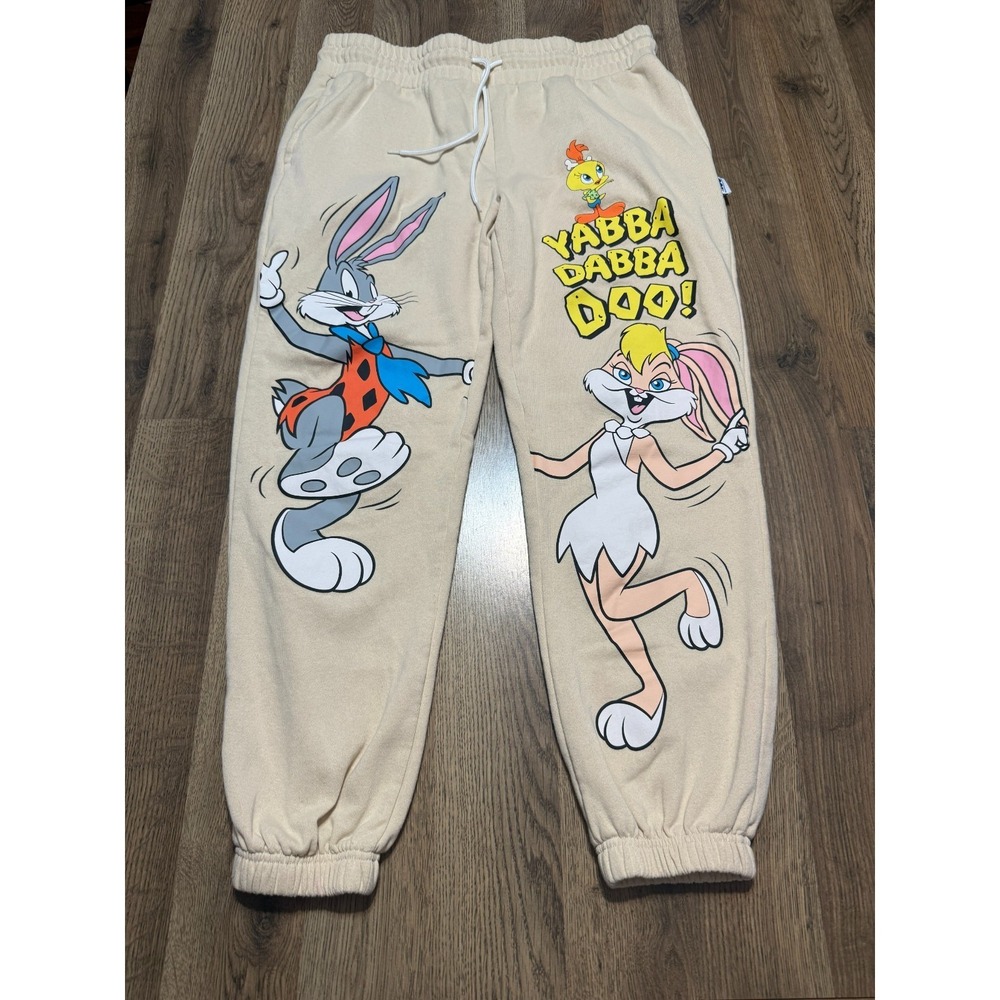 WB Pants Womens XL Cream Sweatpants Looney Tunes 100 Celebrate Every Story - Picture 1 of 9